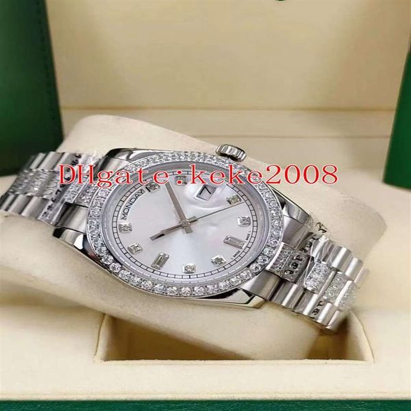 5 Farben Herren Armbanduhren Uhren Perlmutt 128349RBR 128349 36 mm Diamantrand-Armband Edelstahl 2813 Uhrwerk Auto218d