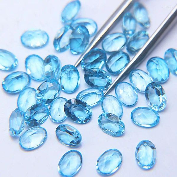 Lose Diamanten, natürlicher blauer Topas, ovaler Schliff, 5 x 7 mm, Edelsteine, Schmuck, DIY-Herstellungsstein