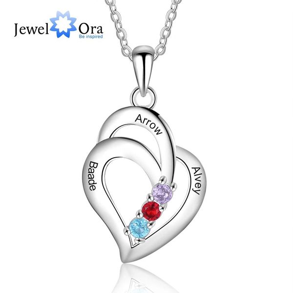 Collane JewelOra Collana con Nome Personalizzato con 3 Pietre Portafortuna Gioielli Incidibili Collane con Ciondolo Personalizzate per Donne Regali per la Mamma