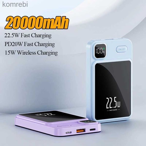 Power Bank для сотового телефона Power Bank 20000 мАч Qi Magnetic Wireless 22,5 Вт, портативный аккумулятор с быстрой зарядкой для iPhone 14 13 12 Pro Huawei Samsung PoverbankL240111