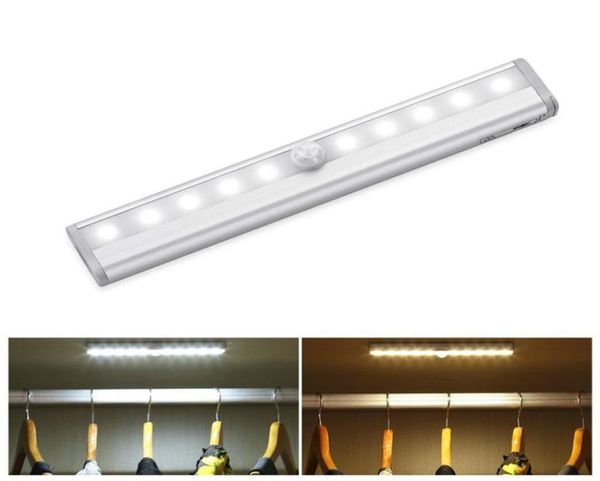 Sensor de movimento luz noturna potável 10 led luzes do armário alimentado por bateria sem fio ir detector movimento infravermelho lâmpada parede9816121