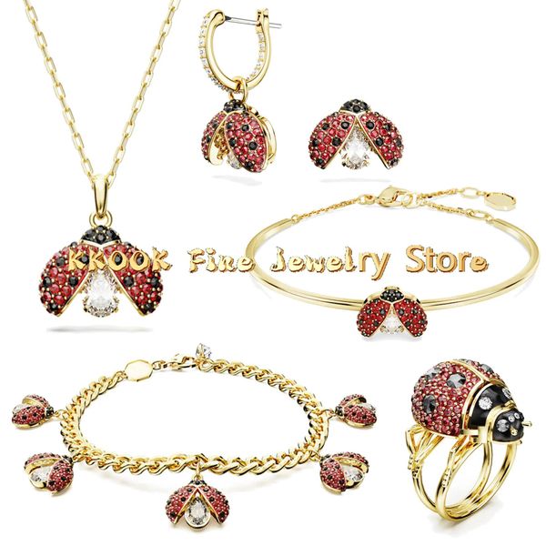 Set originale Ldyllia Luxury Brand Fine Jewelry Set Charms Coccinella Collana Anello Orecchino Bracciale per donna Regalo di Natale con logo