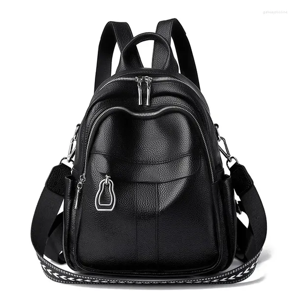 Sacos escolares 2024 moda vaca couro genuíno mulheres mochilas femininas menina estudante coreano casual designer mochila