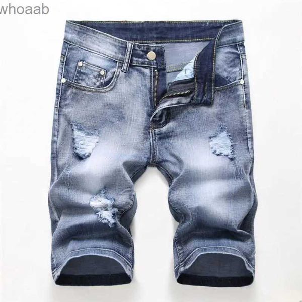 Erkek Şort Yaz Denim Şort Erkekler Fahsion Delik Jean Şort Bermuda Skate Board Harem Erkek Jogger Azma Yırtık Dalga Diz Uzunluğu Artı Boyut YQ240111