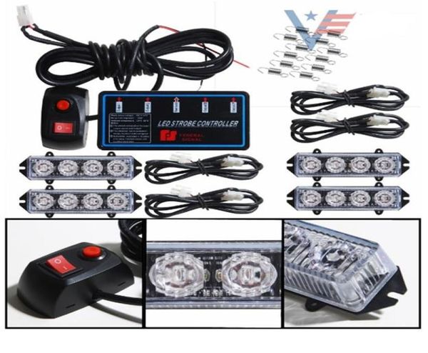 Oberflächenmontierter Auto-Kühlergrill-Blitzlichtkopf, 4 x 4 LED-Mini-Blitzlampe, Tagfahrlicht, Polizei-Notfallwarnung, blinkende Signalleuchten, 4409688