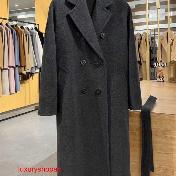 Maxmaras Cappotto Avvolgente da Donna Cappotti in Pelo di Cammello 2024 Autunno Inverno Celebrity Stesso Stile 101801 Deep Sky Cashmere Doppio Petto per Uomo e Fascia Alta Lungo o Rjjq YO1M