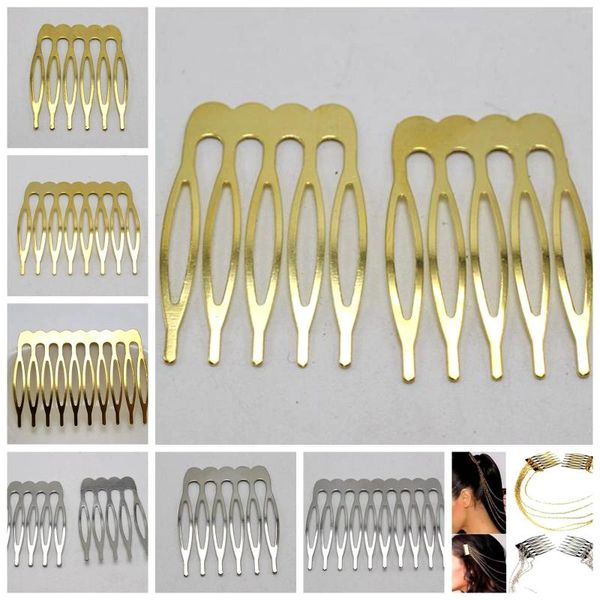 Grampos de cabelo 10pcs Pentes de metal de cor de ródio dourado 26-52mm com dentes para acessórios DIY