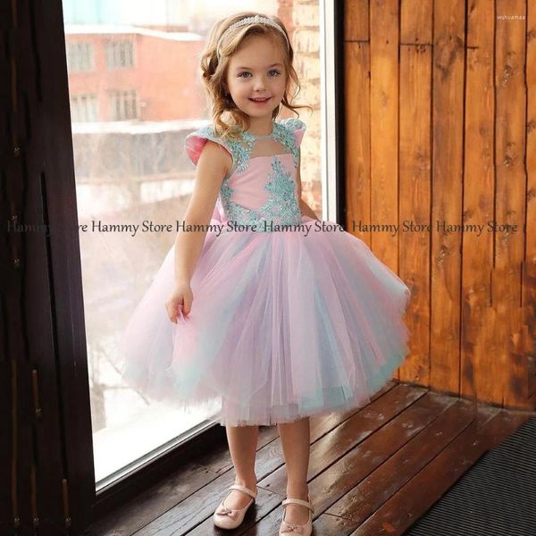 Mädchenkleider Yipeisha Buntes Blumenkleid Prinzessin Geburtstagsfeier Cao-Ärmel Applikation Tüll A-Linie Kinder Abschlusskleid