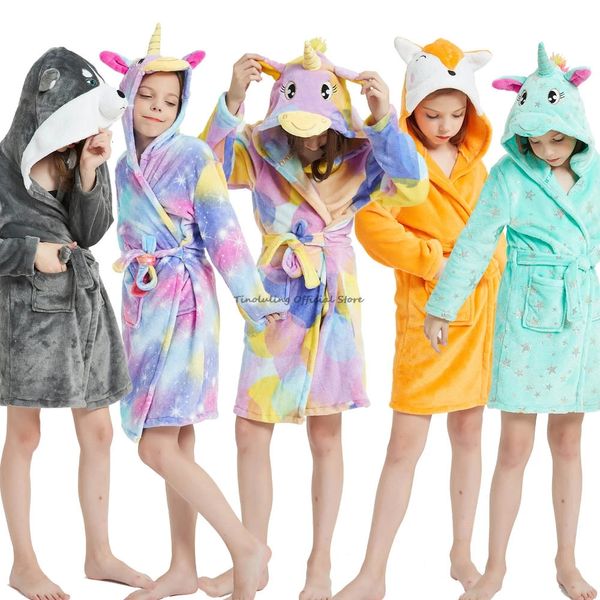 Winter Einhorn Bademantel Für Mädchen Pyjamas Tier Roben Mit Kapuze Kinder Morgenmantel Jungen Nachtwäsche Kinder Bademantel 240111