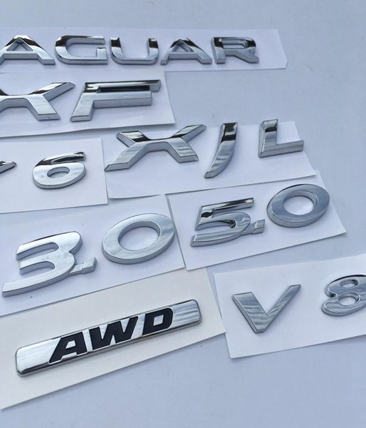 Letras números v6 v8 awd 30 50 xf xjl emblema para jaguar emblema xj xe ftype fface fender tronco médio estilo do carro adesivo9705310