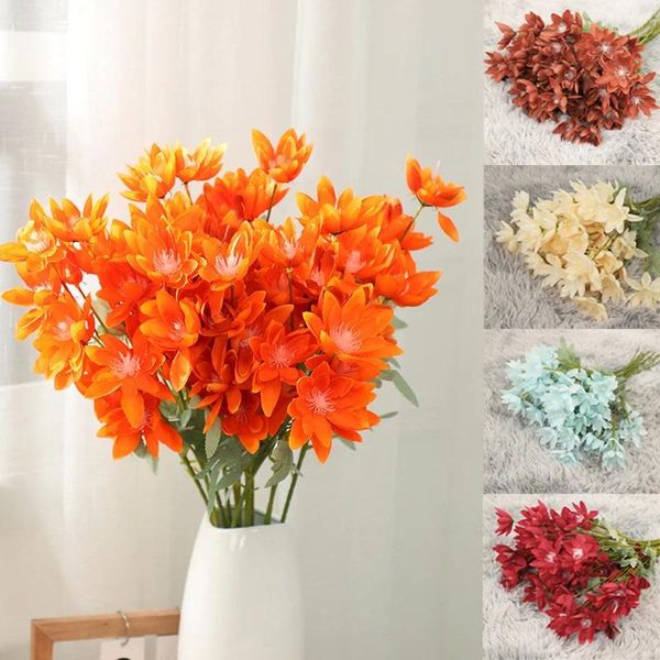 Flores decorativas 1 peça 60cm neve artificial lótus haste longa seda decoração de flores falsas casamento festa de noiva decoração de jardim para casa