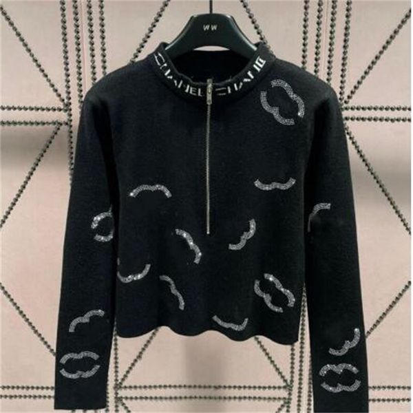 Yeni Kadın Sweaters Örgü Kadın Lüks Markaları CC Tasarımcı Sweaters Rhinestone