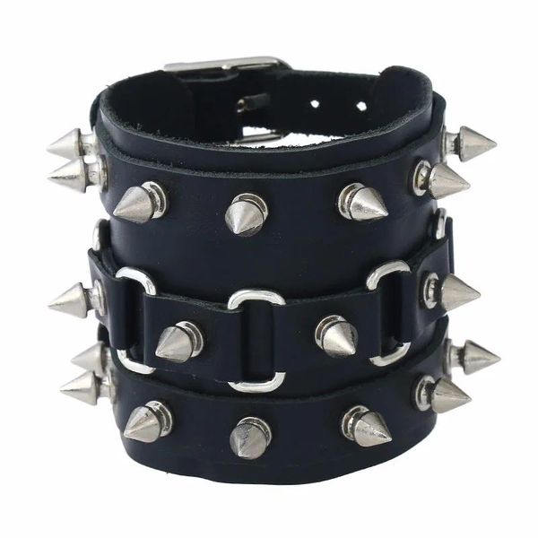 Armbänder Punk Gothic Rock Metal Cuspidal Spikes Rivet Cone Stud Manschettenarmband Breites Leder Unisex Armreif Wickelarmbänder Cooler Herrenschmuck