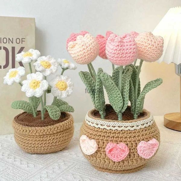 Outras artes e ofícios feitos à mão DIY Tulip Flowers Plant Potted Crochet Knitting Kit para adultos e crianças Crochet Starter Knitting Kit YQ240111
