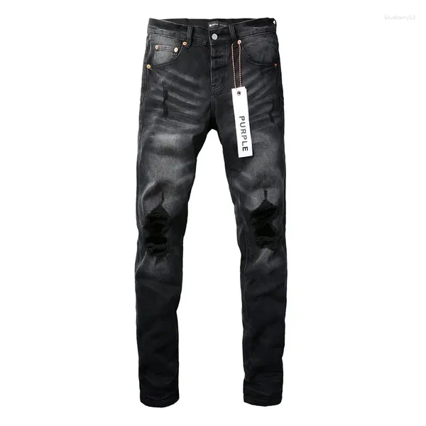 Jeans viola slim da uomo di marca 24Ss da uomo 1: 1 Pantaloni strappati neri High Street Autunno Inverno 719