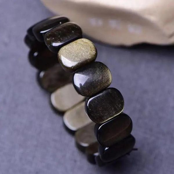 Armreifen, natürliches Regenbogen-Augen-Obsidian-Armband, Damen-Heilschmuck, schwarze Jade-Perlen, elastische Armreifen, Gold-Obsidian, Glücks-Amulett, Geschenke