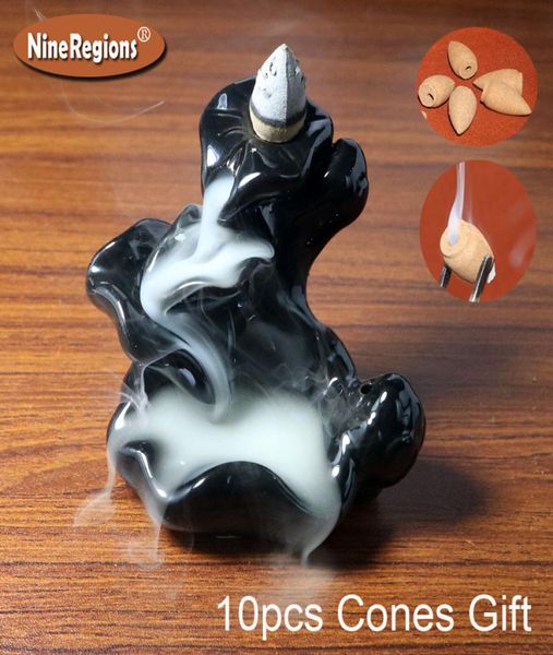 10 pz Coni di Incenso Assenzio regalo Lotus Creativo Home Decor Aromaterapia Stufa Fumo Riflusso Bruciatore di incenso in ceramica titolare Censer5217542