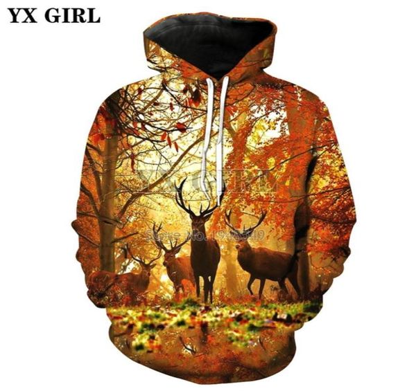 YX GIRL Drop New Fashion MenDonne felpe con cappuccio animale foresta cervo 3d Stampa Felpa con cappuccio sottile Felpa con cappuccio elegante CX2007239594139