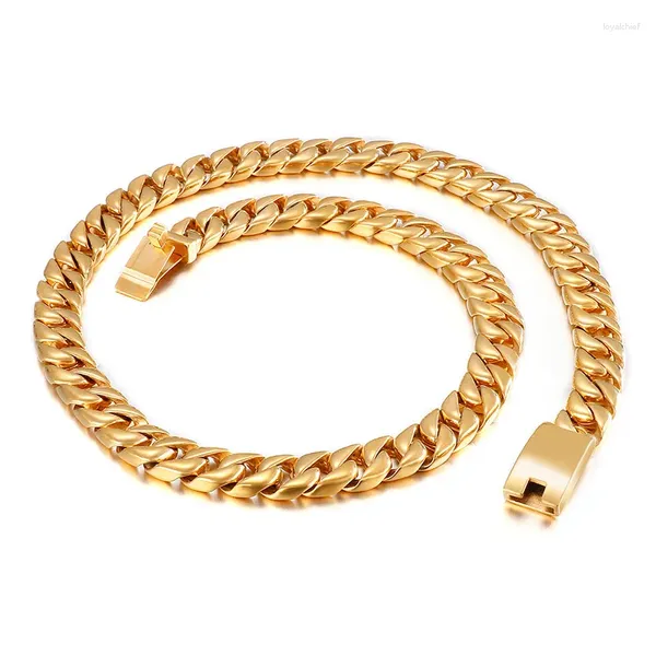 Ketten 12/15mm Punk Miami Gold Platte Kubanische Curb Link Kette Halskette Männer Frauen Hiphop Retro Schwarz Edelstahl fahrrad Halsketten Schmuck