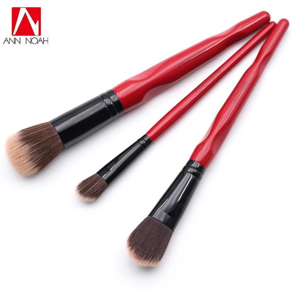 Escovas Edição Limitada Vermelho Punho Longo Macio Sintético 3 Pcs Angular Pó Preciso Destacando Stippling Foundation Makeup Brush Set