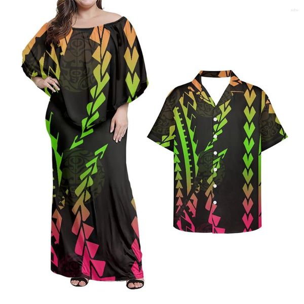 Casual Kleider Kurzarm Kleid Frauen Gradienten Polynesian Tattoo Gedruckt Dünne Lange Party Sexy Eine Schulter Maxi Vestidos Largos