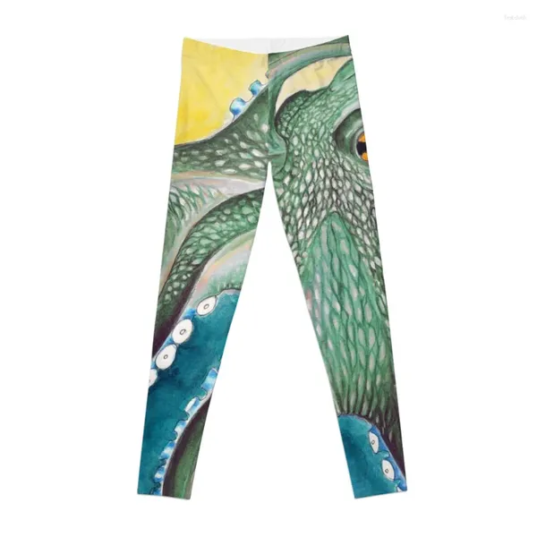 Calças ativas polvo verde tentáculos aquarela arte leggings camisas esportivas ginásio roupas de exercício feminino para mulheres