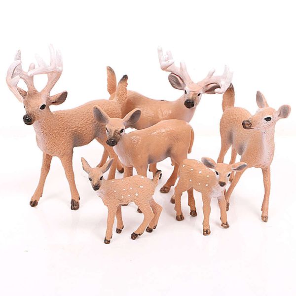 Figuras de ação simuladas cervos de cauda branca e alces paisagem cavalo modelo animal decorações pvc artesanal sólido 6 brinquedos infantis