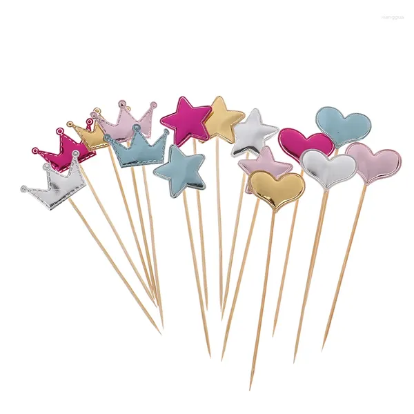 Forniture per feste 50 pezzi Stella colorata Amore a forma di cuore Corona Cake Topper Buon compleanno Cupcake Bomboniere per bambini Decorazione della casa