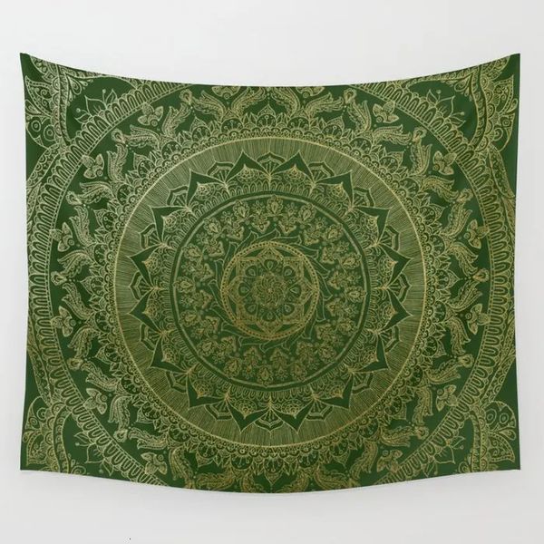 Mandala Royal Green And Gold Wandteppich Hintergrundbedeckung Heimdekoration Decke Schlafzimmer Hängende Wandteppiche 240111