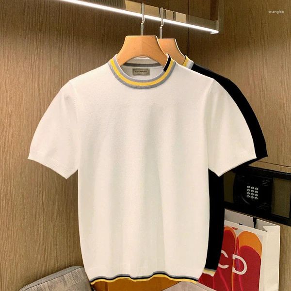T-shirt da uomo oversize in cotone grafico maschile lavorato a maglia 2024 estate Harajuku -shirt moda coreana classica camicia vintage H64