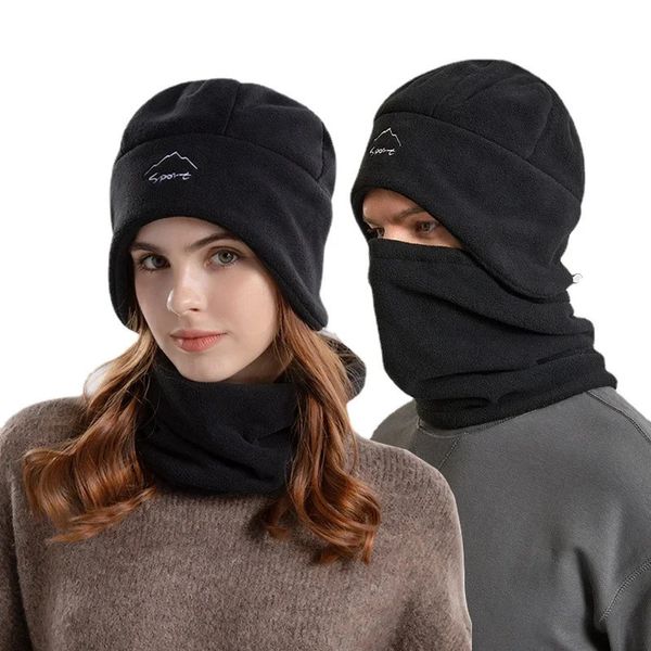 Frauen Männer Sturmhaube Mützen Snood Sets Fleece Warme Kappe Männlich Weiblich Winter Hals Warm Verdicken Weiche Schwarz Schal Hüte für Frauen Männer 240110