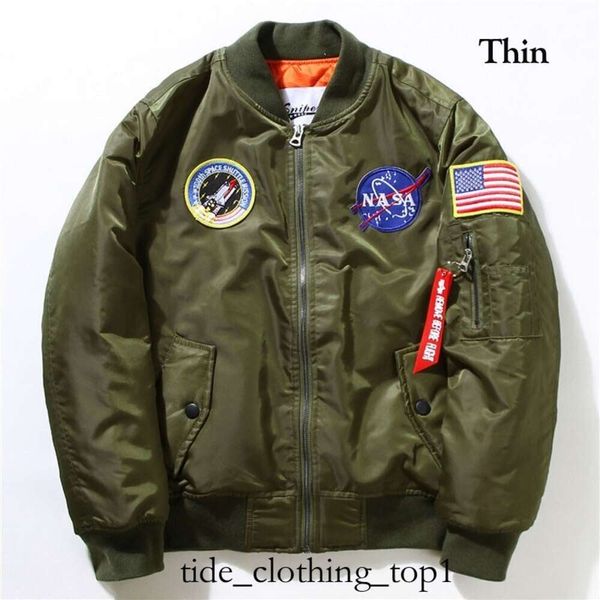 Дизайнерские мужские куртки Fall-Flight Pilot Jacket Пальто Черный Зеленый Бомбардировщик Ma1 Мужские куртки-бомберы NASA Вышивка Бейсбольные пальто с застежкой-молнией 27