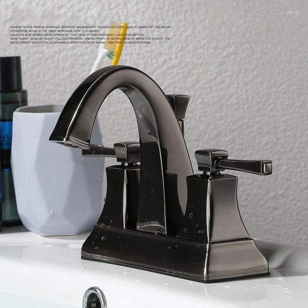 Rubinetti per lavabo stile di vita Ottone massiccio Nichel nero spazzolato Retro Doppia maniglia Rubinetto per lavabo a tre fori Miscelatore