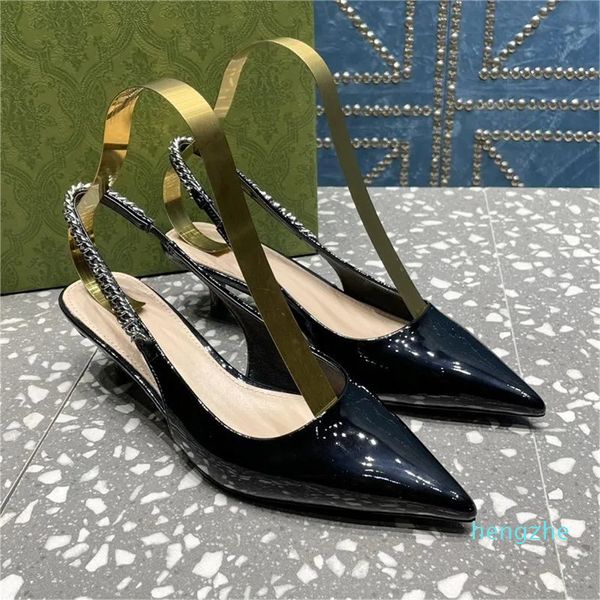 Damen-Pumps aus Leder mit Slingback-Absatz, Designer-Kleiderschuhe mit Metallkette, Gold-Silber-Schnalle, Rosa, Grün, Schwarz, Blau, Rot, Burgunderrot, 5,5 cm, 35–42