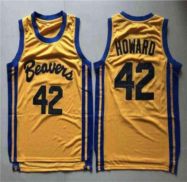 Maglie da basket da uomo Teen Wolf Scott Howard 42 Beacon Beavers Camicie cucite film giallo SXXL4710139