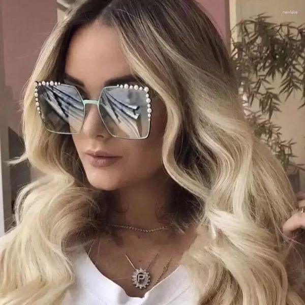 Occhiali da sole Occhiali da sole quadrati oversize da donna 2024 Luxury Pearl Women Brand Designer Fashion Shades Big Frame Oculos