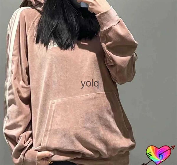 Erkek Hoodies Sweatshirts 2023 Khaki Beyaz Kadife İğne Hoodie Erkek Kadınlar 1 Vintage Tra İşlemeli Kelebek Sulağı