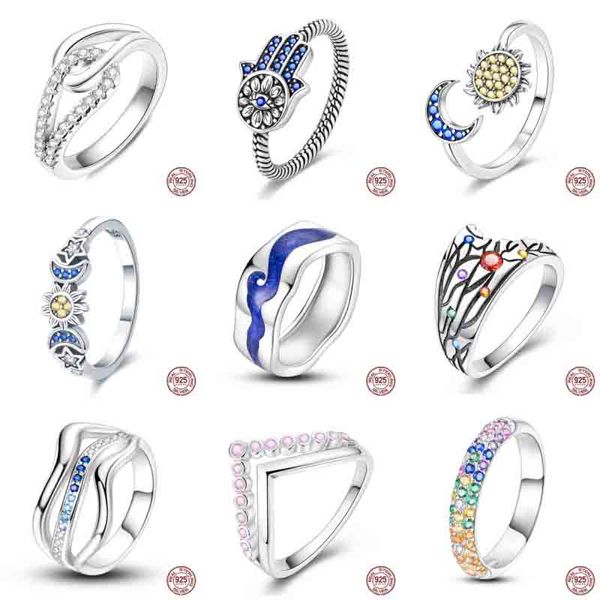 925 cz anéis de noivado para mulheres 100% prata esterlina 925 mão sol lua colorido zircão anéis romântico casamento dia dos namorados jóias
