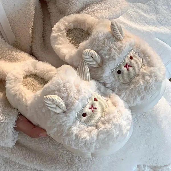 Pantofole L'ultima pecora alla moda e carina in cotone per l'autunno inverno con tacco caldo peluche antiscivolo