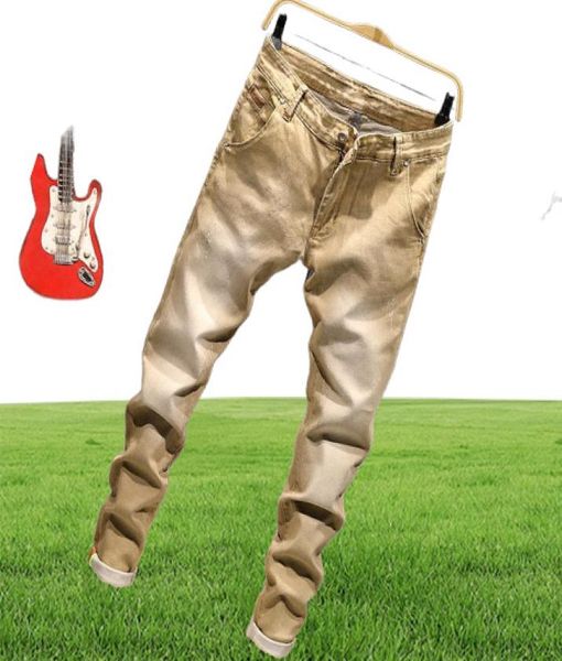 Men039s Jeans Mode Denim Hosen Solide Slim Fit Männer Design Gewaschen Retro Lange Stretch Skinny 6 Farbe Khaki Schwarz Dunkelblau13837817