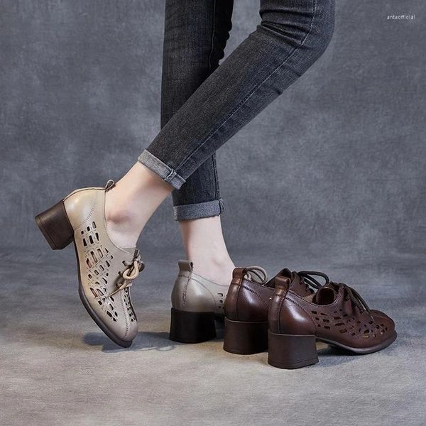 Модельные туфли, женские туфли из натуральной кожи высотой 5 см, сшитые вручную, на толстом каблуке с завязками, летние винтажные повседневные мокасины