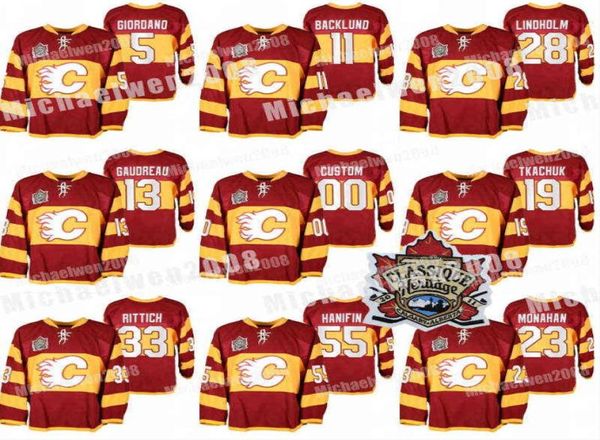 2011 Calgary Flames Warm Up Jerseys Heritage Classic Matthew Tkachuk Johnny Gaudreau Sean Monahan Elias Lindholm Giordano Mikael B9527588