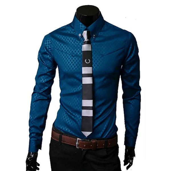 Camicie scozzesi da uomo Camicia bianca slim a maniche lunghe a quadri tinta unita per uomo Abbigliamento sociale Chemise Homme 240111