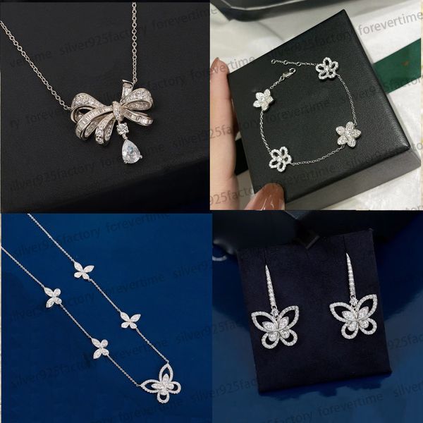 925 prata graff borboleta pingente colar para mulheres com cinco flores brinco de diamante cheio designer pulseira moda luxo jóias presente clavícula corrente