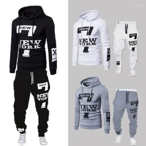 Tracksuits masculinos 2024 Mens lazer primavera e outono impressão digital camisola calças personalizadas conjunto de esportes