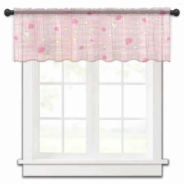 Cortina dia dos namorados amor rosa textura rosa cortinas de cozinha tule sheer curto sala estar decoração casa voile