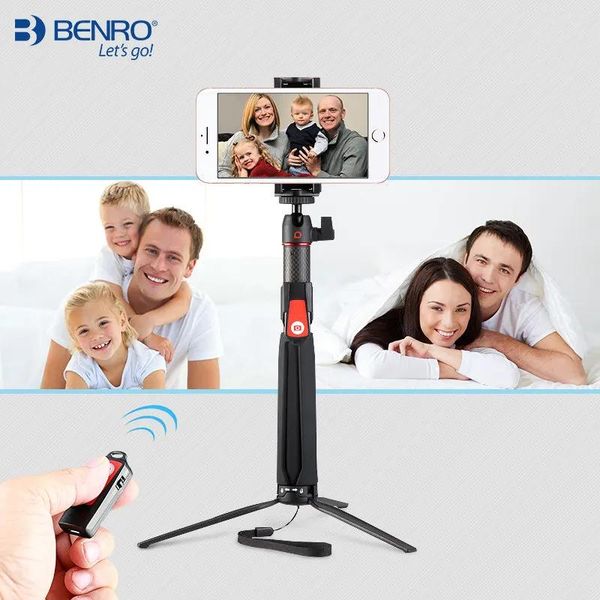 Tripés Benro Sc1 Sem Fio Bluetooth Fibra De Carbono Flexível Selfie Stick Tripé de Mesa para Iphone X Câmera de Ação Gopro Sumsang PK Smooth4