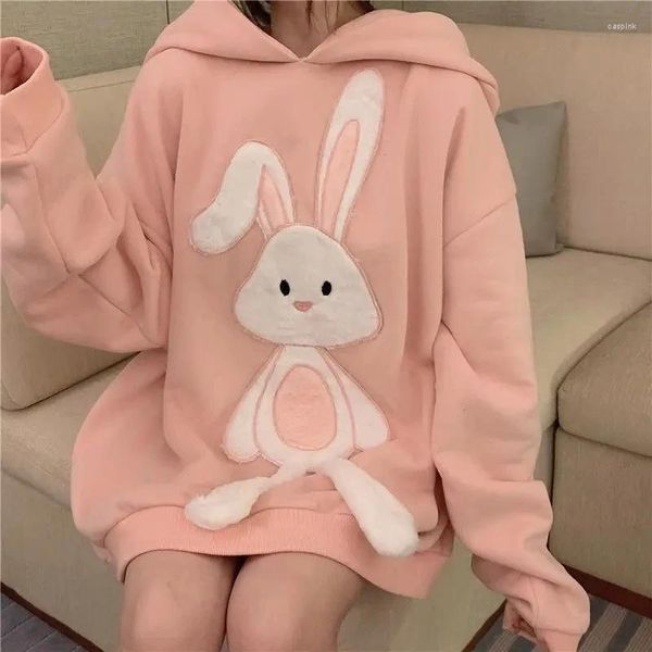 Kadın Hoodies Fashion Hoodie Kadınlar Kawaii Pembe Koreli Sweatshirt Şık Nakış Kazak Gevşek Uzun Kol Artı Boyutu Sevimli