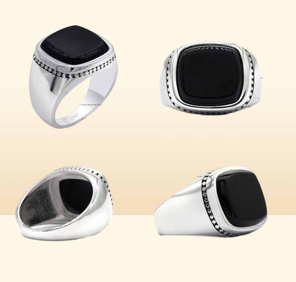 925 Sterling Zilver Zwart Zegelring Voor Mannen Vierkante Agaat Aqeeq Ringen Turkse Men039s Mode-sieraden Huwelijksverjaardag Gift7859336