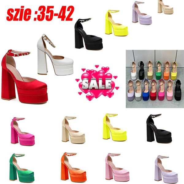 Neue Stil-Kleidschuhe für Damen, Stiletto-Sandalen, Luxurys, Designer-Plateau-Pumps, Knöchelriemen, Metallschnalle, spitzer Zehenbereich, Wickel-Abendschuhe, Party, Hochzeit, Absätze